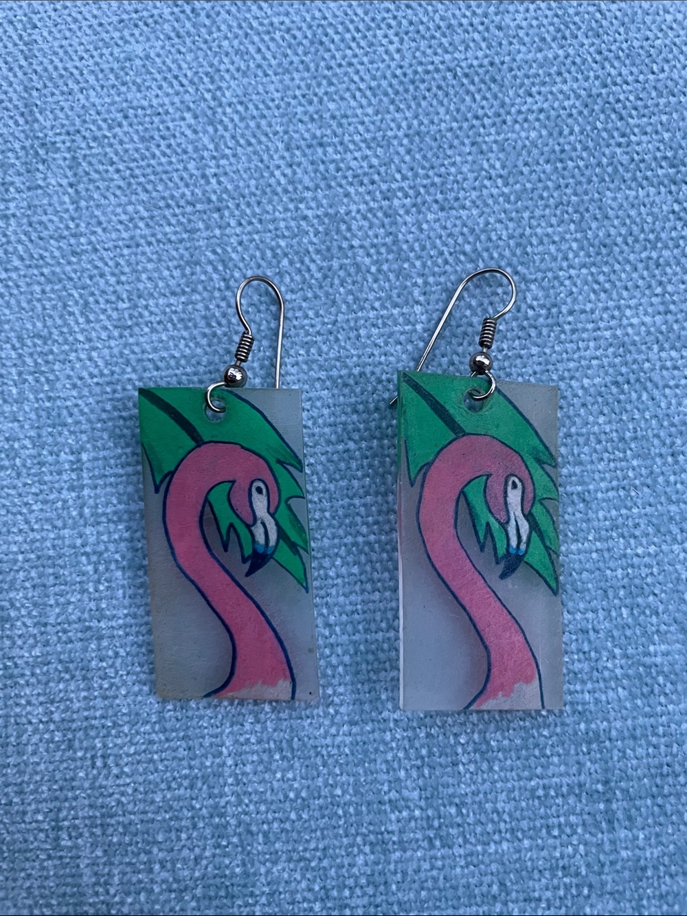 Pink Flamingo Rectangular Dangle Earrings